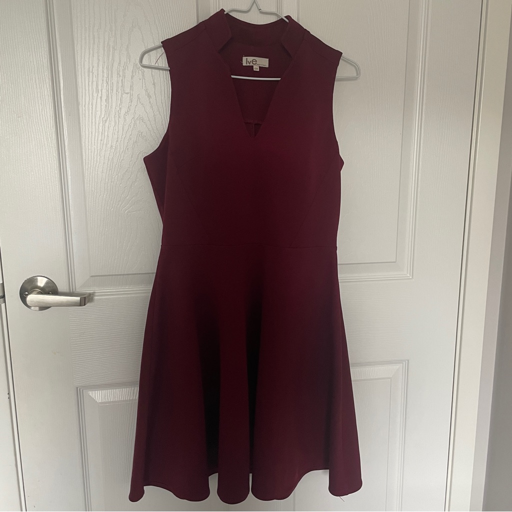 Ive Women’s Red Dress, Short Sleeves,V-Neckline, Size Ch
